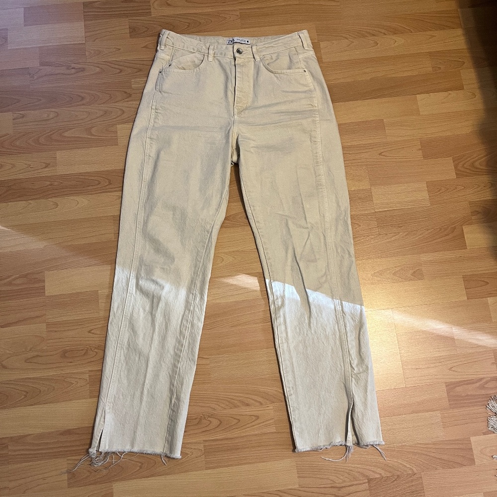 Zara Off-White Straight leg Long Jeans